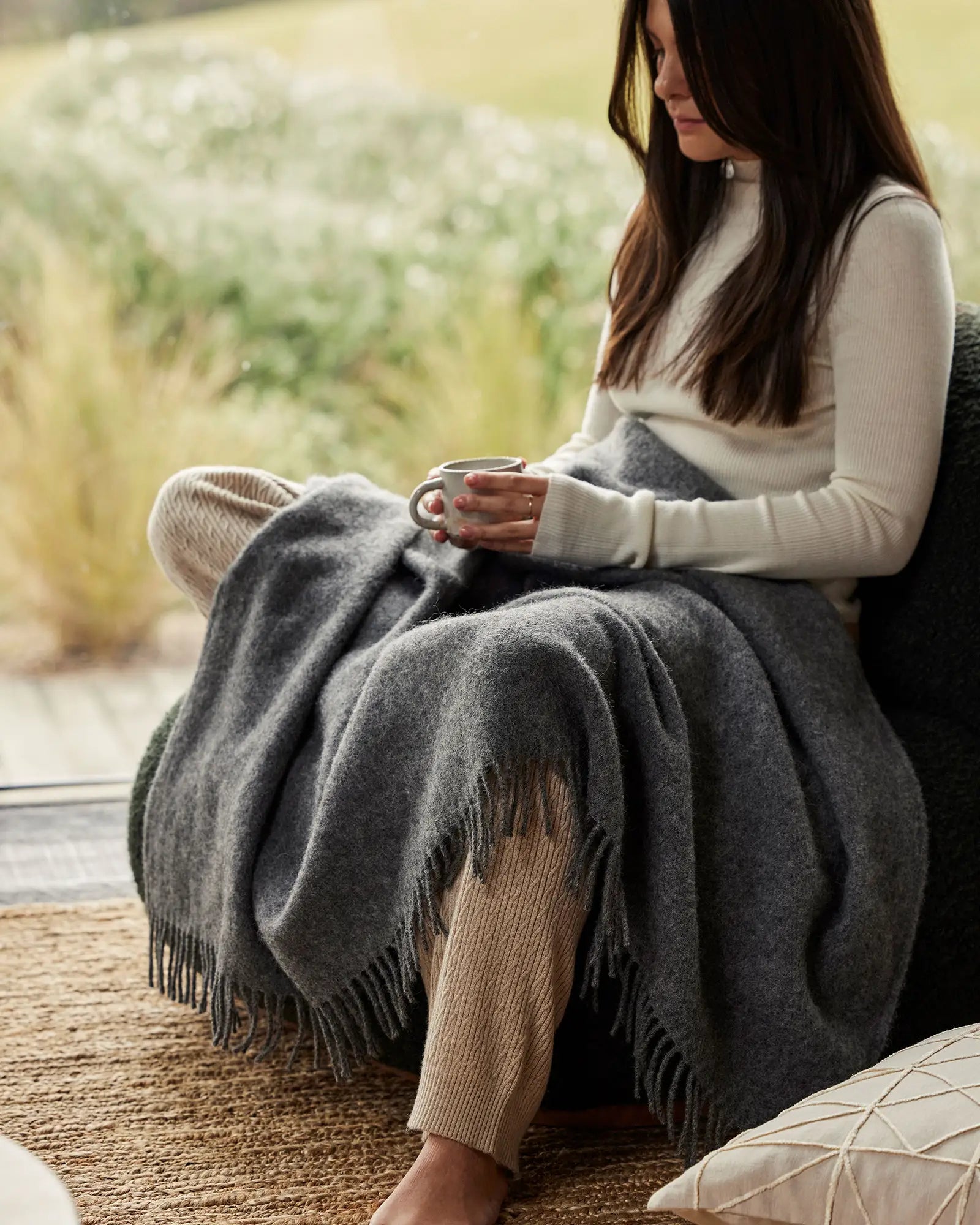 Nevis Charcoal Throw Rug